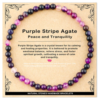 AD Beads 4mm Handmade Purple Stripe Agate Elastic Bracelet – Natural Gemstone for Peace and Tranquility – Meditation, Yoga, Healing and Energy Gift for Men Women