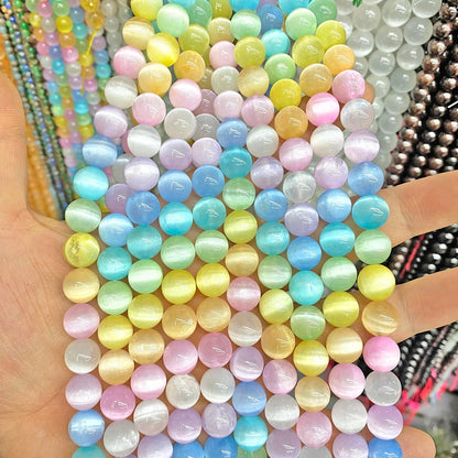 36PCS 10MM Natural Stone Colorful Selenite Gypsum Beads Round Loose Beads for Jewelry Making DIY Bracelet Necklace Accessories 15" Energy Healing Power Stone Beads