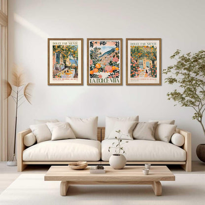 Framed Italian Scenery Wall Art Set of 3, Amalfi Coast Kitchen Wall Art, Vintage City Landscape Canvas Print, Trendy Italian Food Pictures Artwork for Living Room Dining Room – 16x24 inch