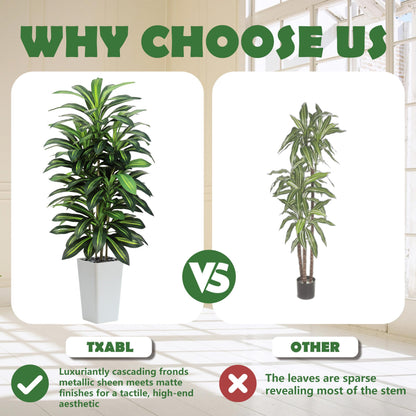 Artifical Dracaena Tree Indoor, 5FT Tall Fake Floor Plants with White Planter, Fuax Silk Yucca Tree for Home Office Living Room Bedroom Farmhouse Modern Outdoor Topiary Tree