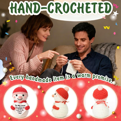 Touodo Handmade Crochet Snowman Doll with Gift Card – Cute Winter Holiday Plush Toy for Loved One, Friend, Boyfriend, Girlfriend, Wife, Husband