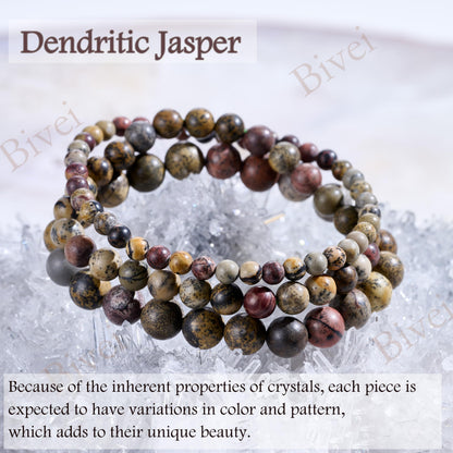 Bivei Dendritic Jasper-Grounded Growth-4mm Beaded Bracelets for Women Handmade Semi Precious Natural Stone Stretch Elastic Jewelry Yoga Protection Gifts