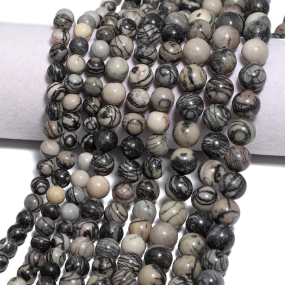 Yochus 60pcs Spider Web Beads，6mm Healing Power Natural Stone Round Loose Beads for Jewelry Making Earring Necklace DIY Crafts