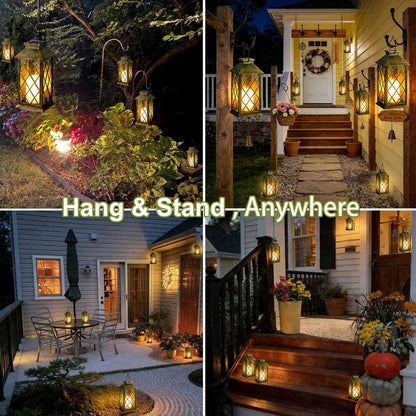 Cozymeow Solar Lanterns Outdoor Waterproof, Flickering Candles Hanging Solar Lights for Outside Garden Patio Wall Porch Decorative, Lamp with Upgraded Solar Panel, Tempered Glass & Clip, Bronze 2 Pack