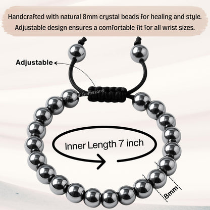 Amazing Gemstone Hematite Bracelet, Gifts For Men & Women - Protection Healing Crystal Bracelet - 8mm Gemstone Beaded Adjustable Bracelet, Pulseras Para Hombres Mujer Stocking Stuffers