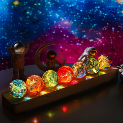 KRISININE 7 Chakra Natural Healing Spheres with LED Wooden Stand 40mm Crystal Quartz Stones for Meditation Positive Energy Night Light Decoration