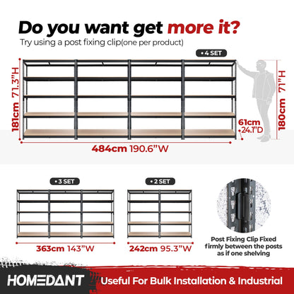 HOMEDANT 47.7" W Deep 5 Tier Heavy Duty Garage Shelving Adjustable Metal Rack Storage Shelves Standing Shelf Unit Organizers Industrial Warehouse Basement Black 1Pack