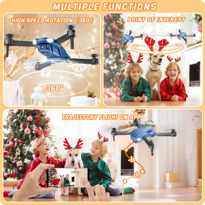 Foldable Drone with Camera for Kids Beginners - Remote Control Helicopter Toys Gifts for Boys Girls, 1080P HD FPV RC Drones with 2 Batteries, One Key Start/Land, Altitude Hold, Gesture Selfie, Blue