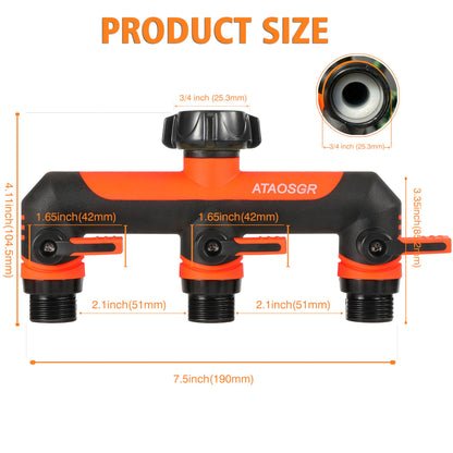 ATAOSGR Garden Hose Splitter 3 Way, Outdoor Faucet Splitter,Tap Adapter, Hose Adapter with 3 Valves Garden Hose Connector for Garden Outdoor Home, Orange