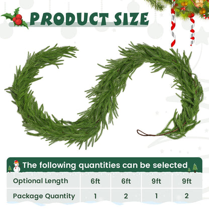1Pcs 9FT Christmas Norfolk Pine Garland,Realistic Cedar Garland Artificial Pine Cypress Vines,Greenery Garlands for Holiday Xmas Indoor Mantle Decor