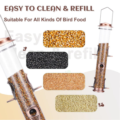 MIXXIDEA Metal Tube Bird Feeders for Outdoors - 6 Ports Hanging Feeder Attracts Wild Birds in Your Lawn, Garden, Balcony - Antique Copper - 1 Pack
