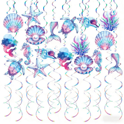 Mermaid Hanging Swirls, 36Pcs Mermaid Ceiling Streamers Sea Creature Hanging Decorations for Ocean Mermaids Theme Party Supplies
