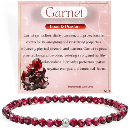 Farfume Garnet - Love & Passion - Beaded Bracelets for Women,Handmade Natural Stone 4mm Beads 925 Sterling Silver Stretch Bracelets, Chakra Crystal Gemstone Jewelry Gifts for Mom