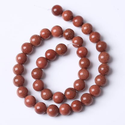 10MM Gold Sand Stone Round Loose Beads Natural Gem Beads Crystal Energy Stone Beads for Jewelry Making DIY Bracelet Necklace