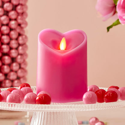 Luminara Raspberry Sorbet Heart Shaped Pillar Candle - Flickering Real-Flame Technology - Remote Ready - Romantic Valentine's Collection - 3.5" x4.5"