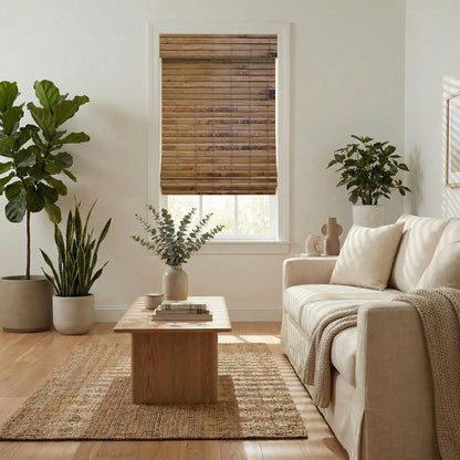 Cordless Woven Wood Roman Shades, Sizes 20 to 72 Wide and 24 to 72 High, Hatteras Camel (Click Customize Now)