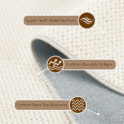 ANSSO 5x7 Wool Rugs for Living Room,80% Merino Wool and 20% Cotton Soft Tufted Area Rug with Cotton Non-Slip Backing,Large Area Rug for Bedroom Bedroom, Dining and Home Office (Cream White)