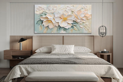 Anolyfi White Textured Flowers Canvas Wall Art for Living Room, Modern Aesthetic Sage Florals Painting Wall Decor for Hallway Bedroom Dining Room Office Home Decor 40"x20"