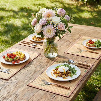 Eorbow 8 Pack Bamboo Placemats, 18 x 12 Inch Anti-Slip Table Mats, Heat Resistant Place Mats, Japanese Style Washable Placemats for Dining Room, Kitchen, Restaurant