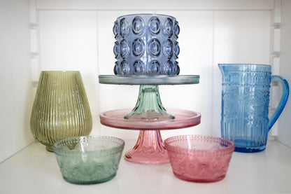 Boston International Vintage-Inspired Glass Cake Stand Round Pedestal for Desserts Cupcakes & Pie, 8.25" x 3.5", Pink Codi