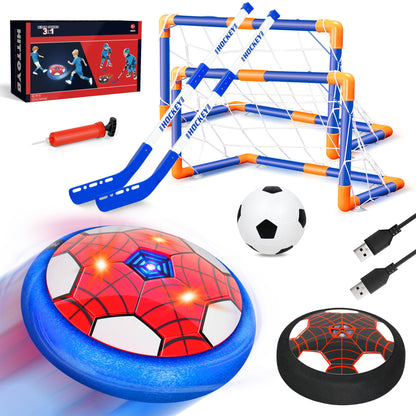 HitToys Hover Soccer Ball Toys Set for Kids, Toddler Hovering Hockey Sets, 3-in-1 Air Floating Soccer Rechargeable Toy with Led Light, Indoor Sports Games Birthday Christmas for Old Boys