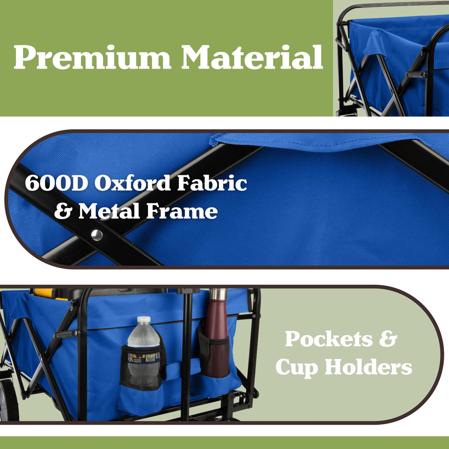Collapsible Wagon - Grocery Cart on Wheels - Portable Beach Wagon, Folding Garden Trolley or Shopping Cart - Wagons Carts Foldable by Pure Garden (Blue)