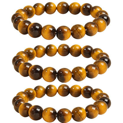 Cryhand Female 8mm Beaded Bracelets For Women Simulated Tigers eye Bracelet for Men Handmade Lucky Money Stretchy Crystal Bracelets Best Gifts 3PCS