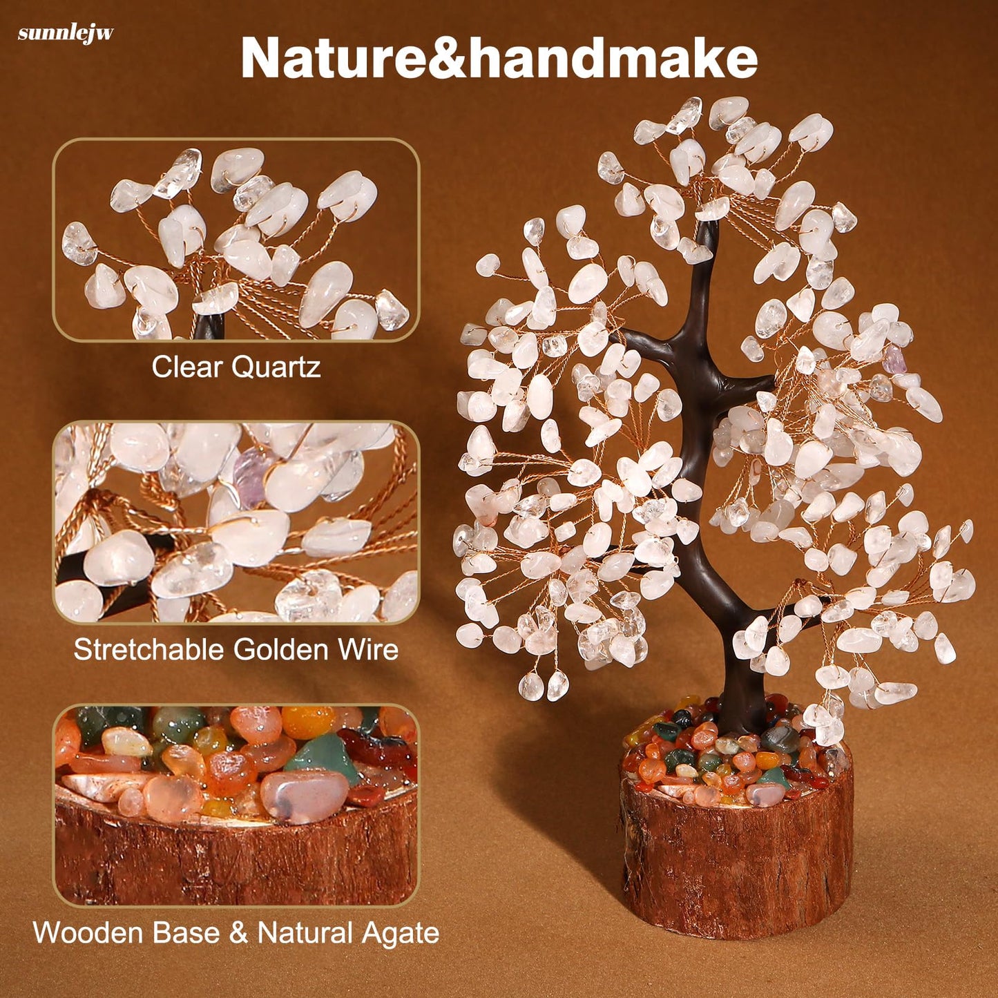 Clear Quartz Crystal Tree of Life for Home, Office, and Desk Decor，Handmade Bonsai for Clearity, Healing Crystals Money Tree，Perfect Concentration Gifts for Mom and Sister Friend