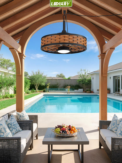 LEDIARY 20" Outdoor Ceiling Fans with Light for Patios, IP65 Waterproof Gazebo Fan, Boho Rattan Plug in Ceiling Fan Remote&APP Control, 3CCT Dimmable, 6-Speeds, Caged Fan for Gazebo,Patio,Porch