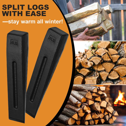 Otoolling 2 Pcs Manual Log Splitter Wedge Wood Splitting Wedges for Firewood 2 Way Black Design Forged Steel Tool for Easy Wood Splitting Sharpened Edge for Outdoor Logging Chopping (4 Lbs)