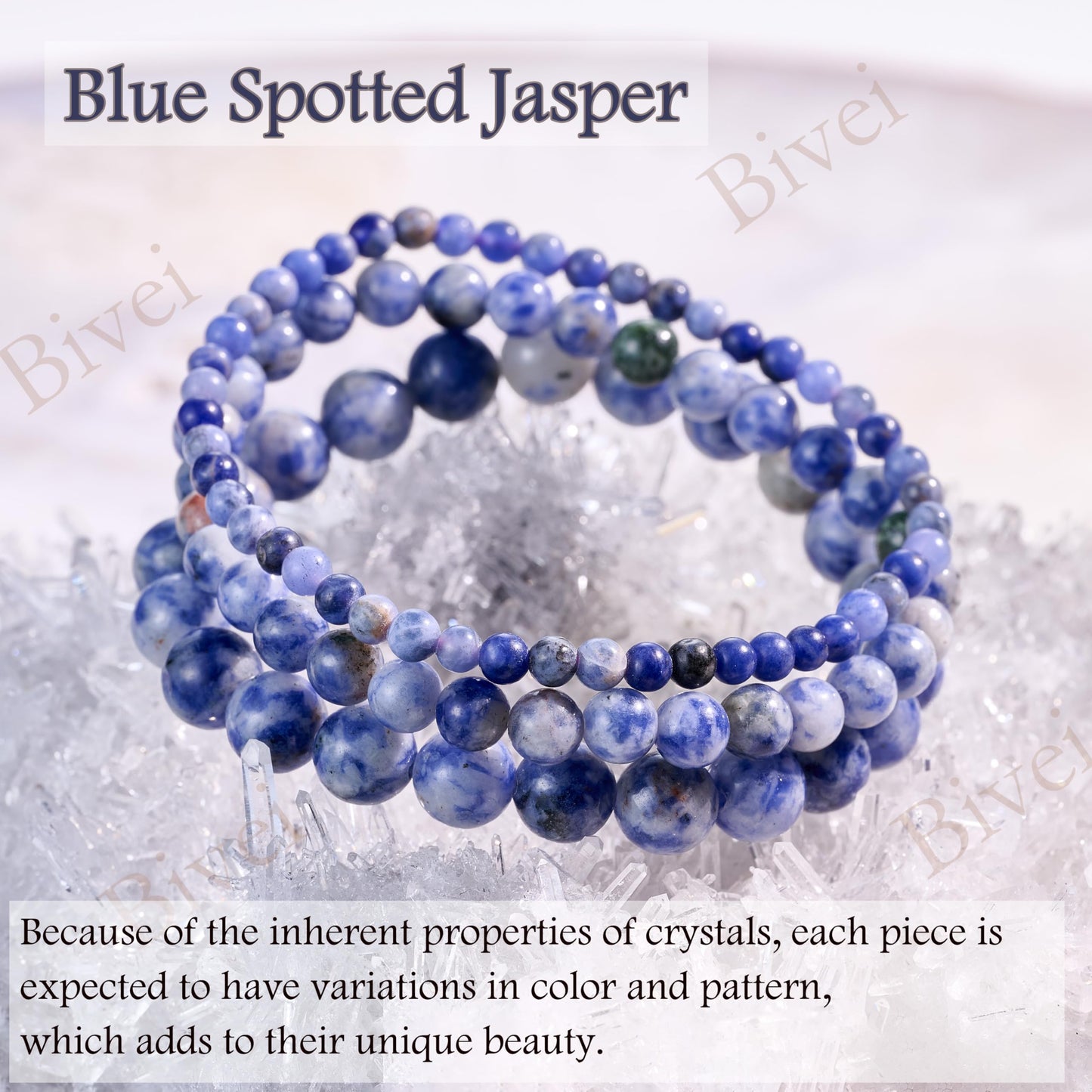 Bivei Blue Spotted Jasper-Calm Flow-6mm Beaded Bracelets for Women Handmade Semi Precious Natural Stone Stretch Elastic Jewelry for Women Yoga Protection Gifts