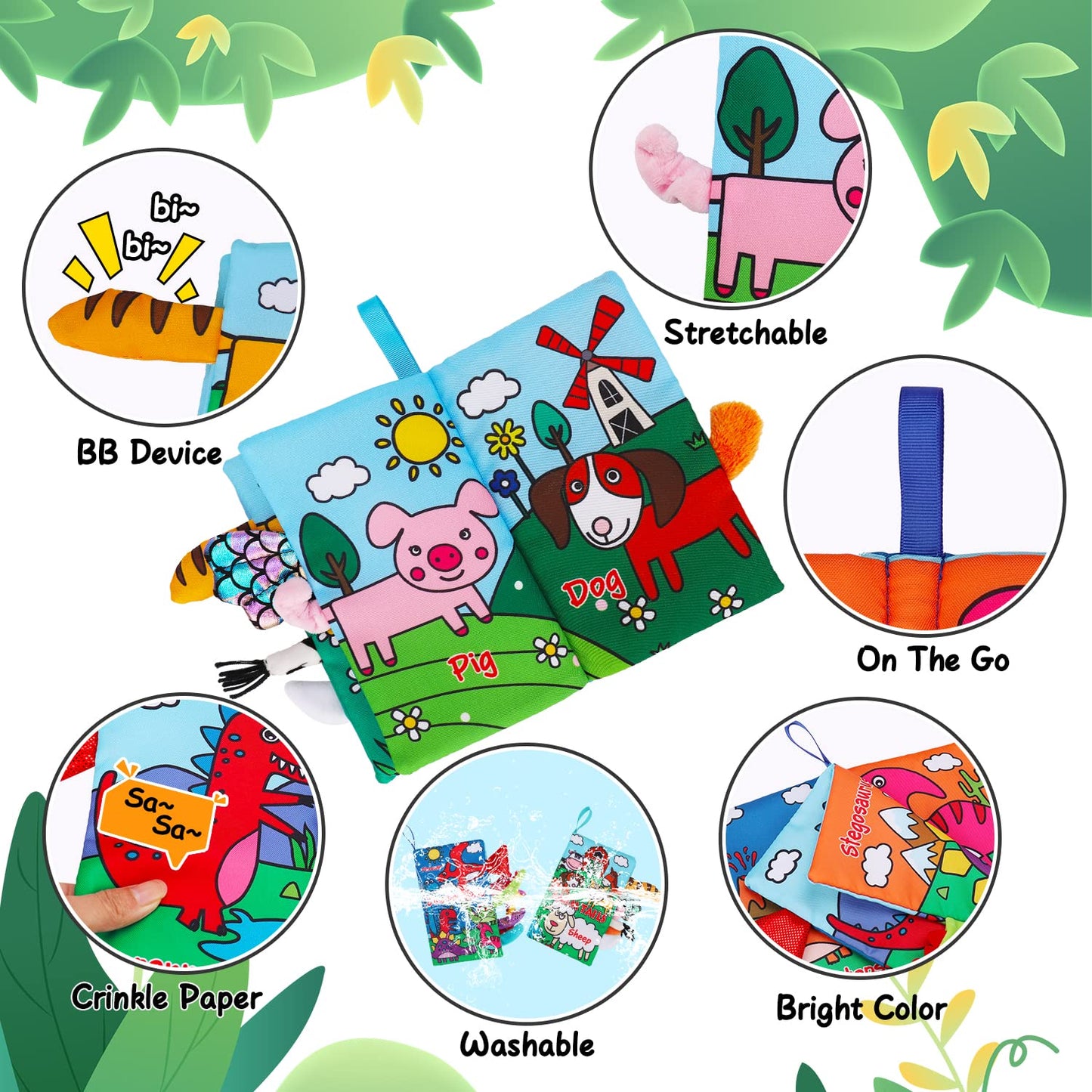 2 PCS High Contrast Crinkle Baby Books 0-6 Months Interactive Sensory Baby Toys 9-12 Month Montessori Activities Touch Feel Infant Book 0-3-6 Month Car Seat Travel Essentials Newborn Development Gift
