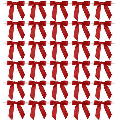 AIMUDI Red Bows 2.5" Satin Bow for Gift Wrapping Twist Tie Bows for Wedding Favors Candy Apples Party Valentine's Day Christmas Decorations - 50 Counts