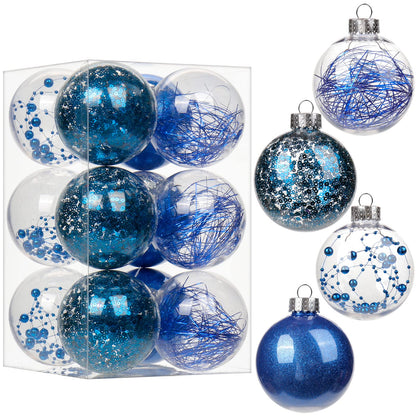 Briful 80mm/3.15" Shatterproof Clear Plastic Christmas Ball Ornaments Decorative Transparent Xmas Balls Baubles Set with Stuffed Delicate Decor Hanging Christmas Tree Ornaments(12 Counts, Blue)