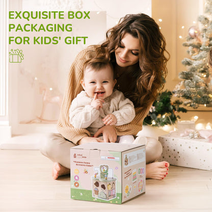 ROBUD Wooden Activity Cube, Educational Wooden Toys with 7 Functional Areas, Montessori Toys for 1+ Year Old Boys & Girls, Flower Bush Theme