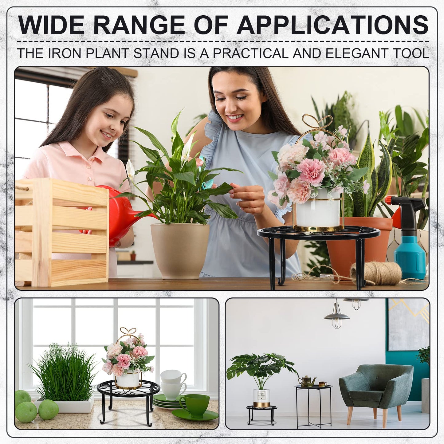 Handepo 8 Pack Metal Plant Stands for Flower Pot Outdoor Indoor Plant Stand Iron Round Circle Plant Shelf Rustproof Plant Display Rack for Planter Supports Home Garden Container