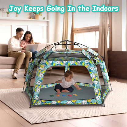 Funsland Baby Playpen Pop-up Tent - Outdoor & Indoor Play Tent for Beach with Canopy Travel Bag Portable Play Yard for Babies & Toddlers (Forest)