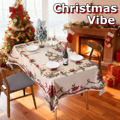 Jessy Home Christmas Tablecloth Xmas Tree Table Cloth Rectangle 55"x82" Winter Table Cover Polyester Wrinkle Resistant Washable Christmas Decoration for Holiday Party Dinner Home