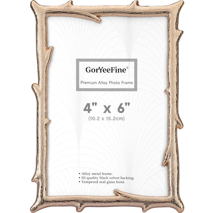 GorYeeFine 4x6'' Gold Tree Branch Picture Frame,Luxury Zinc Alloy Photo Frame with Velvet Backing & Tempered Glass,Wedding Gift/Home Decor for Cherished Memories
