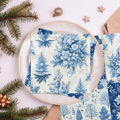 40pcs Winter Napkins Decorations,Blue Winter Christmas Napkins,Christmas Tree Xmas Reindeer Napkin for Winter Holiday Party Xmas Birthday Party Supplies