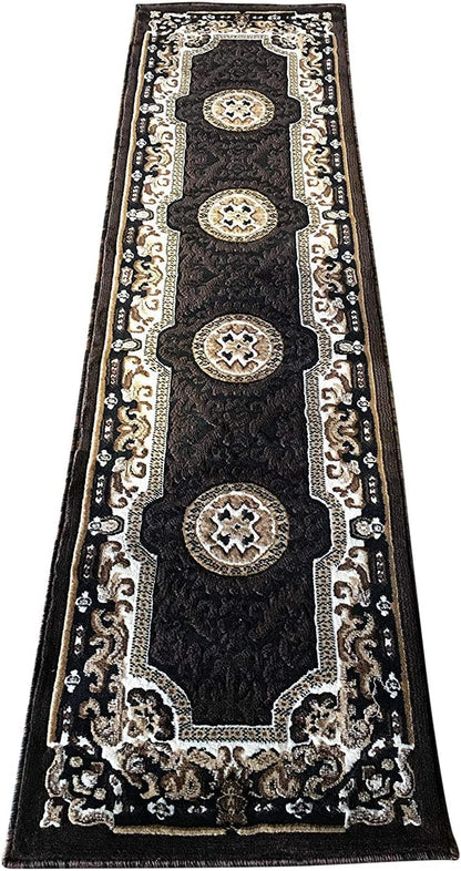 YHSF Traditional Floral Area Rug - Washable Carpet for Living Room, Bedroom, Entryway, or Kitchen - Easy Clean Colorful Flower Rug - Black, 2 ft x 7 ft