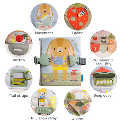 Taf Toys Busy Book for Toddlers 1-3 - Montessori Activity Book with 12 Sensory Learning Activities - Develops Fine Motor Skills and Early Numeracy Through Play