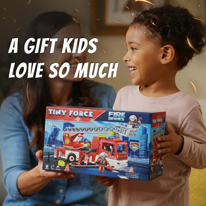 Tiny Force Toy Ladder Fire Truck Toy – Firefighter Fire Truck with Extendable Fire Ladder, Toy Truck for Kids, Perfect Firefighter Gift for Pretend Play Fun