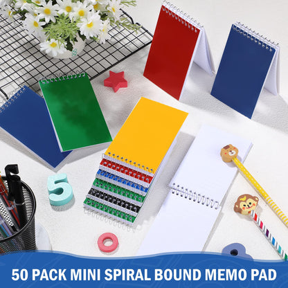 Teling 50 Pieces Spiral Memo Pads Bulk 3 x 5 Inch Small Note Pads Top Bound Lined College Ruled Paper Mini Notepad Pocket Spiral Notebooks for School Office Home Supplies, 75 Sheets (Bright Colors)