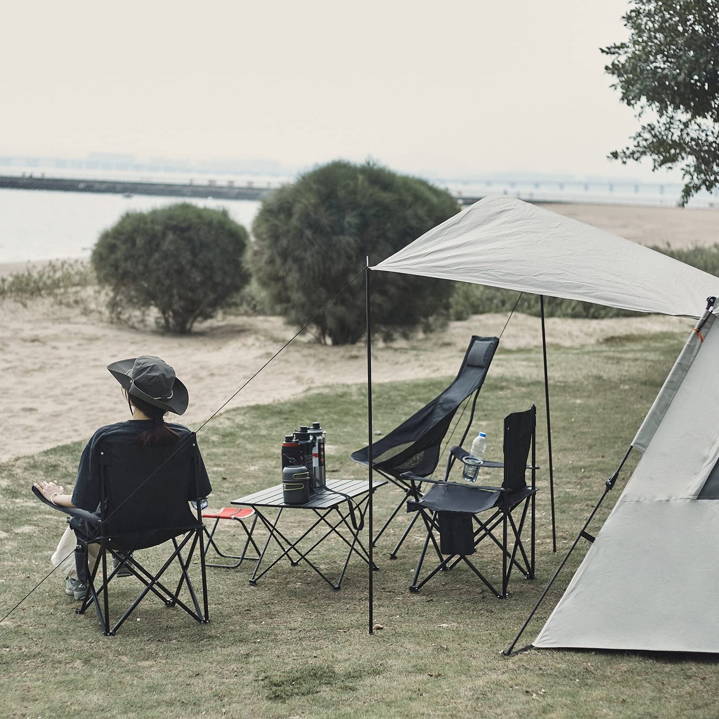 Damei century 4Pack Folding Camping Chairs-Lightweight, Installation-Free, Portable Chair for Beach, Lawn, Outdoor Sports,Black