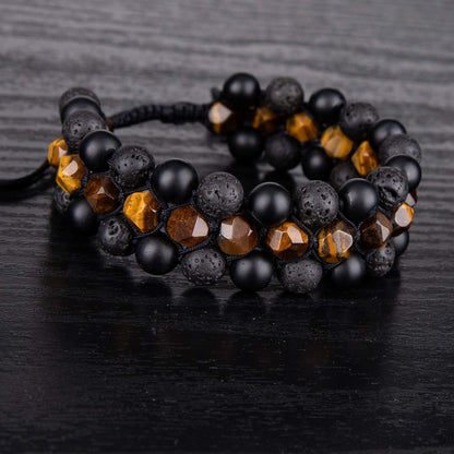 8mm Natural Lava Rock Stone Bracelets for Men, Healing Crystal Essential Oil Diffuser Beads Bracelet Chakra Yoga Energy Anxiety Gemstone Bracelet - 3 Layer