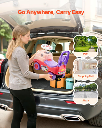 VEVOR Ride On Toddler Push Car, Push Car for Toddler 19 to 36 Months, Kids Ride On Toy with Horn & Music, 48.5 lbs Load Capacity, Under-seat Storage, Foot-to-Floor Walker for Toddlers Boys Girls, Pink