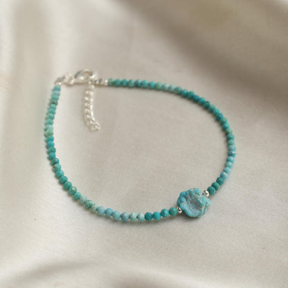 Gempires Real Turquoise Beaded Bracelet with Raw Gemstone Handmade Jewelry December Birthstone Crystal Jewelry Hypoallergenic 8 Inch Silver Plated Dainty Birthday Gifts for Women