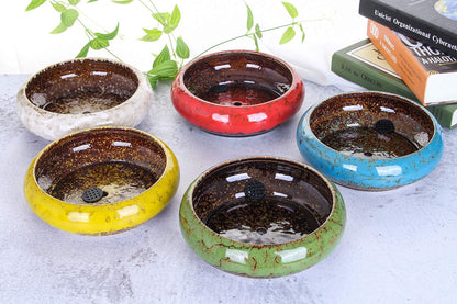 VanEnjoy 7.3 inch Round Large Shallow Succulent Ceramic Glazed Planter Pots with Drainage Hole, Bonsai Pots Garden Decorative Cactus Stand Flower Container (Green)