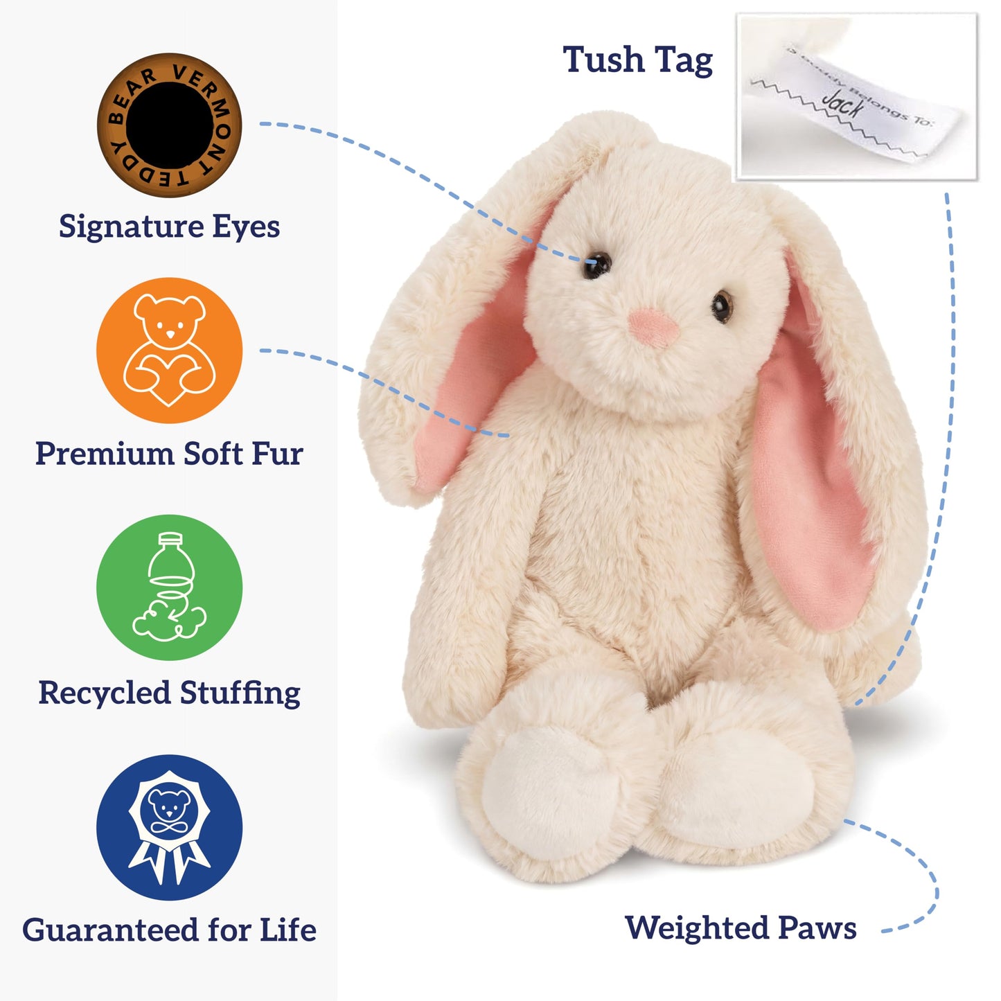 Vermont Teddy Bear Ivory Easter Bunny Stuffed Animal | 15 Inch Soft Plushies and Bunny Toys | Emotional Support Plush for Kids and Adults | Cuddly Buddy Collection Plushie for Snuggling